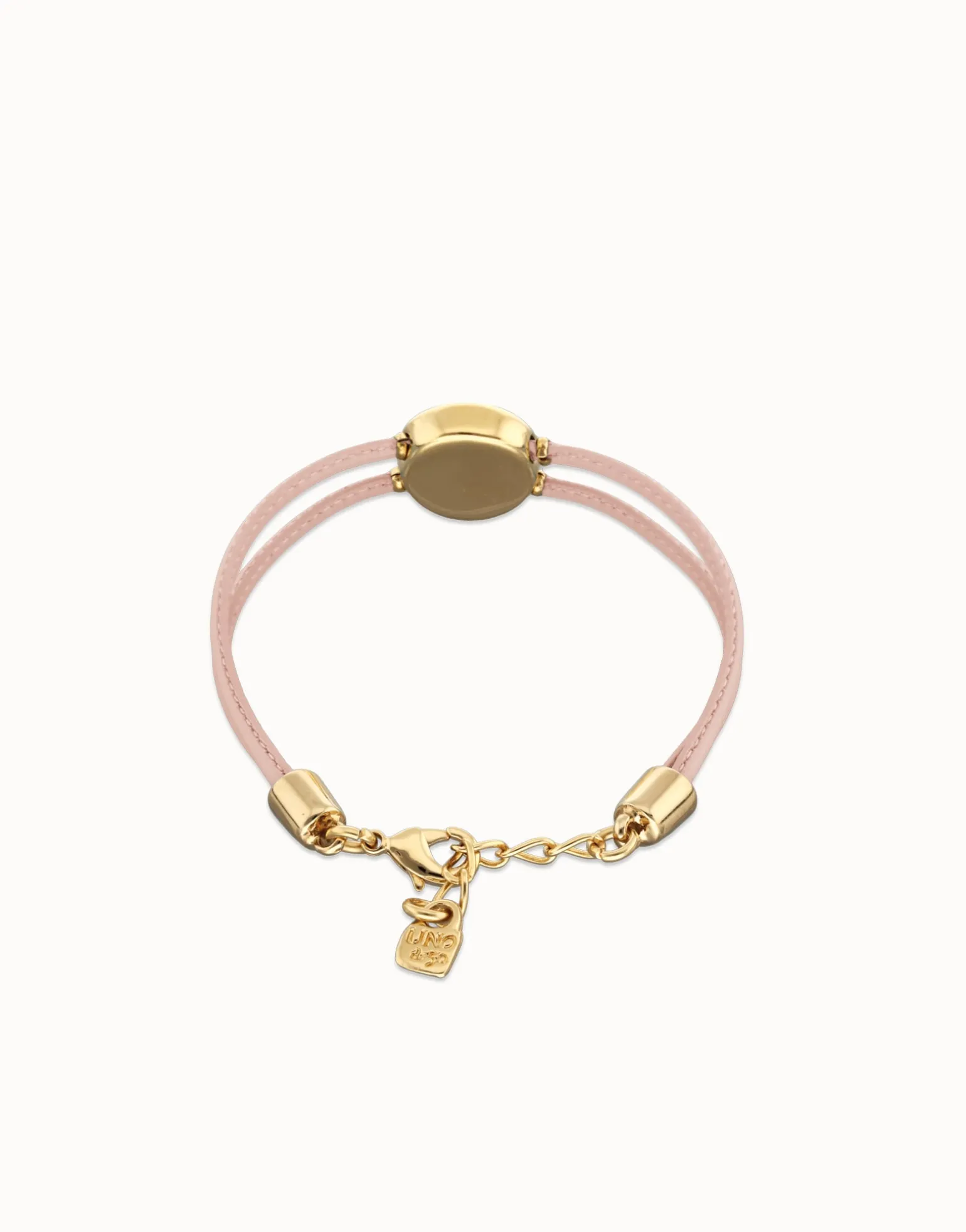 Pulsera doble de cuero rosa con ojo bañado en oro 18k