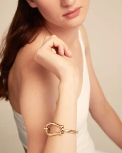 Pulsera rígida bañada en oro 18k eslabón grande y muelle interior