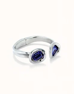 Pulsera rígida bañada en plata de ley y dos cristales morados