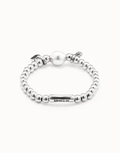 Pulsera rígida bañado en plata de ley con perla mujer