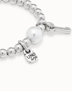 Pulsera rígida bañado en plata de ley con perla mujer