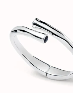 Pulsera rigida bañada en plata de ley y cristal negro en extremos