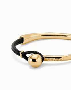 Pulsera semirígida bañada en oro 18k con cuero de color marrón