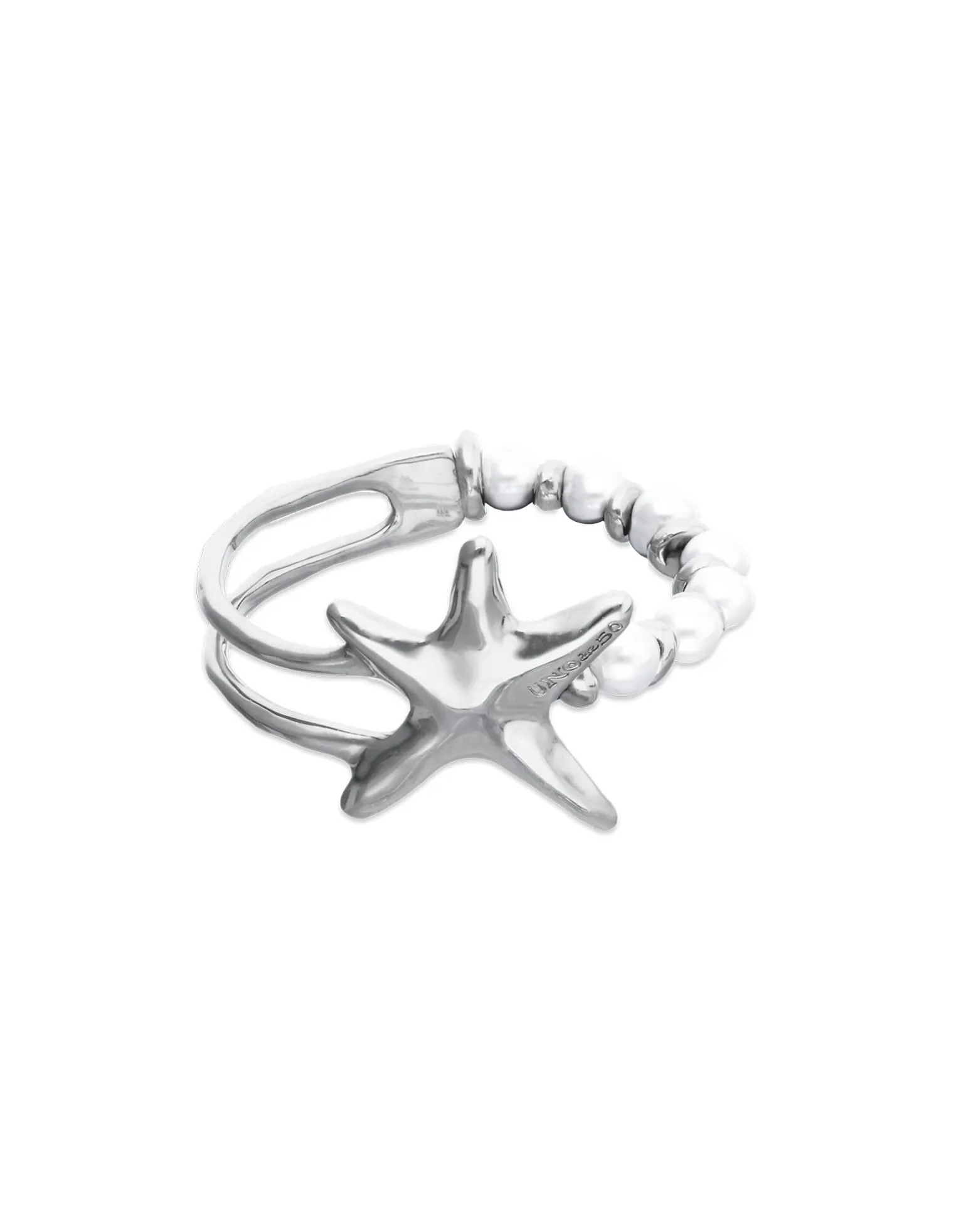 Pulsera semirrígida bañada en plata con perlas y estrella de mar