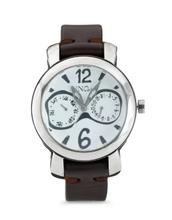 Reloj de hombre de piel y metal bañado en plata de ley