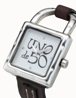 Reloj mujer con correa de cuero y bañado en plata de ley